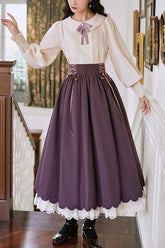 Solid Color High Waisted Lace Wave Hem Two Pieces Classic Lolita Dress